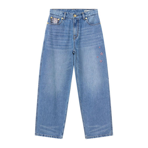 ONIARAI/鬼洗26春季新品泥棒蓝马花卉刺绣宽松锥形长裤女 26N4404 商品图3