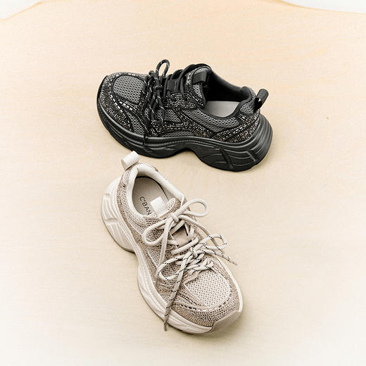 【上新】千百度厚底时尚老爹鞋女2026春季新款网面鞋透气增高运动休闲鞋A26125013 商品图1