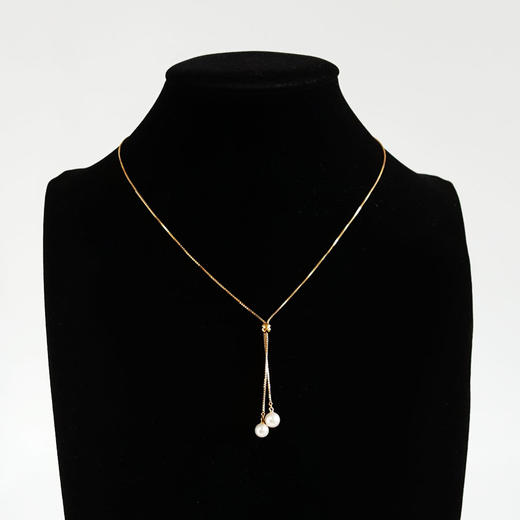 【天然正品】AU750黄金镶天然简约款近圆约5-6MM AKOYA双海水珍珠项链 链长：48CM（长度可调节）030326NJS30 商品图5