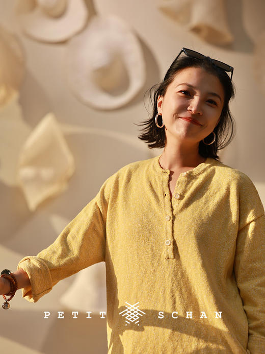 Petit Schan小闪 CLO#1067 Welcoming Spring 迎春 亚麻棉亨利领花纱长袖套头衫 商品图0