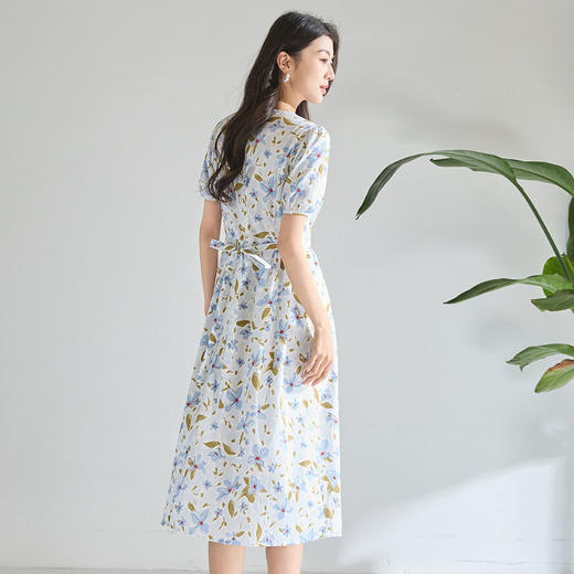 「高货sh」全新升级【铂金会员284/天猫379/差价95】(05850)洛诗琳气质郁金香印花连衣裙2026新款显瘦泡泡袖收腰裙 商品图4