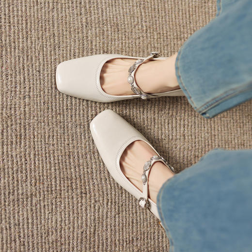 阿么手工女鞋一字带法式珍珠2026新款玛丽珍鞋子粗跟超软单鞋8CM 商品图4