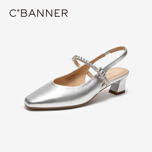 千百度粗高跟真皮时装凉鞋女2026夏季新款玛丽珍包头后空绝美凉鞋A26288298 商品图1