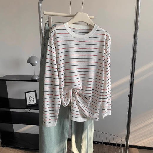 清透感莱赛尔亚麻针织防晒罩衫！女26春秋韩版宽松圆领冰丝长袖上衣！ 商品图0