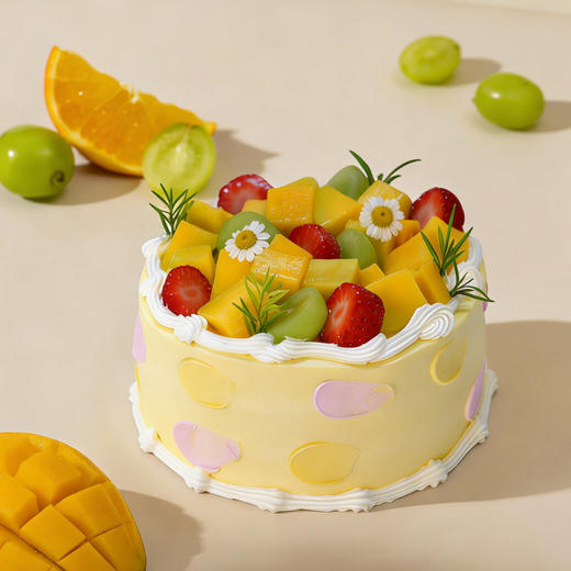 【游园金芒】三层夹心芒果爆汁椰子布丁斑斓糯米动物奶油生日蛋糕26款 商品图3