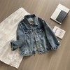 重工复古水洗蓝色翻领牛仔短外套女时髦百搭春秋款翻盖夹克开衫 商品缩略图0