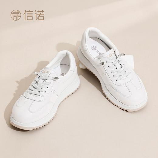 信诺真皮平底德训鞋女鞋2026年春季新款中年妈妈鞋软底运动小白鞋6C5261-1 商品图5