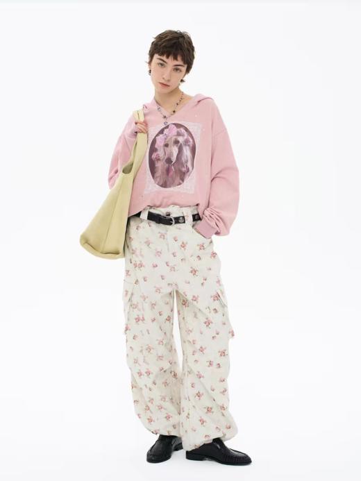 local tag/lt26ssk21/蕾丝小狗画像 印花烫钉做旧卫衣 商品图3