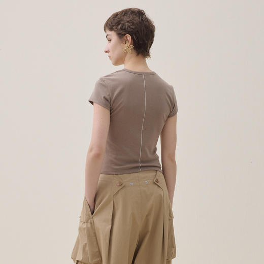 谜底简约修身T恤短袖2026年夏季新品弹力百搭撞色中线女262MT0662 商品图2