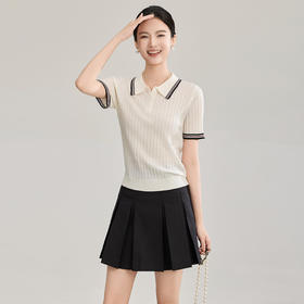 「高货wl」全新升级【铂金会员183/天猫249/差价66】(04717)洛诗琳密织宽条羊毛混纺上衣2026新款经典撞色翻领针织T恤