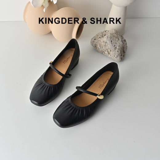 经典鲨2026年春专柜新品羊皮革3.5cm中粗跟一脚蹬浅口单鞋女KW289-617011 商品图0