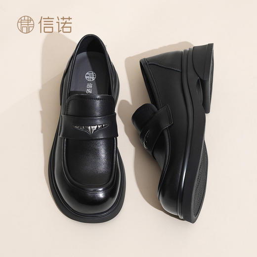信诺妈妈鞋英伦风真皮乐福鞋女黑色一脚蹬软底小皮鞋2026春季新款X6C161-11 商品图2