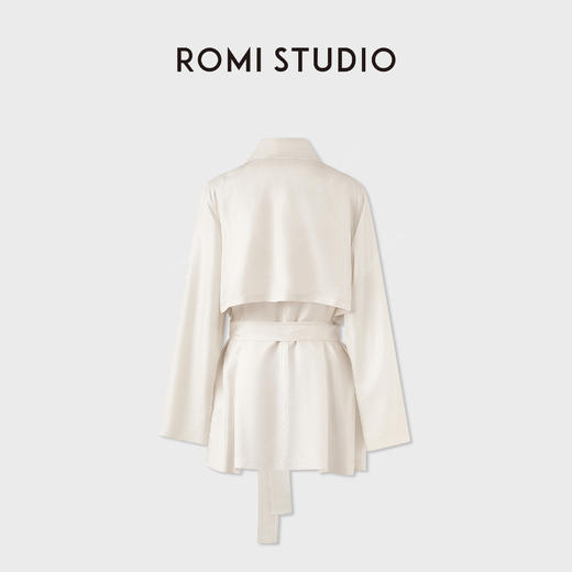 ROMI STUDIO 100%桑蚕丝翻领宽松中长款收腰风衣外套 RWCAWG4854 商品图1
