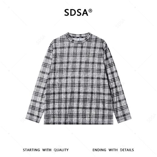 26T103SDSA男装2026新款高贵轻奢简约扎染撞色格纹圆领长袖T恤百搭时尚 商品图1