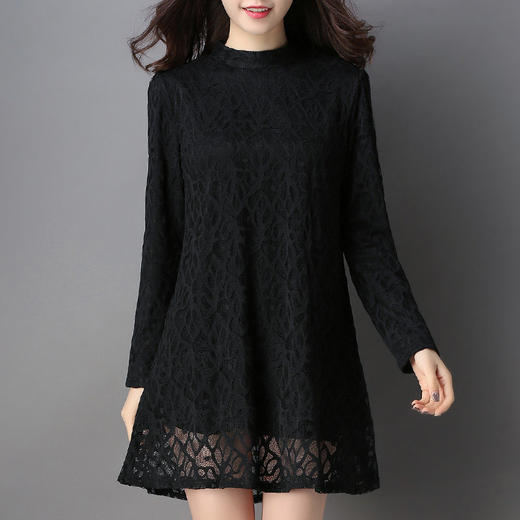 2026新款黑色大码蕾丝打底衫女中长款春秋季洋气长袖上衣时尚洋气 商品图3