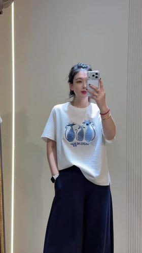 【面料超好，不变形】水淼2026春猫咪印花休闲百搭T恤2487