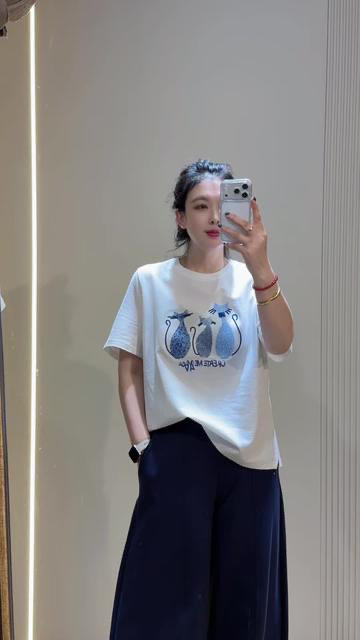 【面料超好，不变形】水淼2026春猫咪印花休闲百搭T恤2487 商品图0