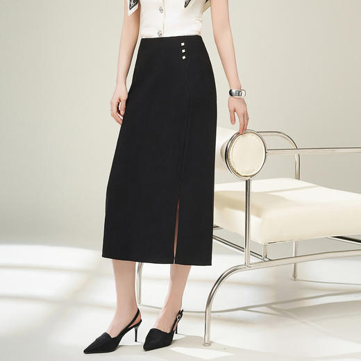 「自」全新升级【铂金会员146/天猫199/差价53】(21650)洛诗琳气质高腰通勤半身裙2026春季新款中长款开衩直筒裙 商品图1