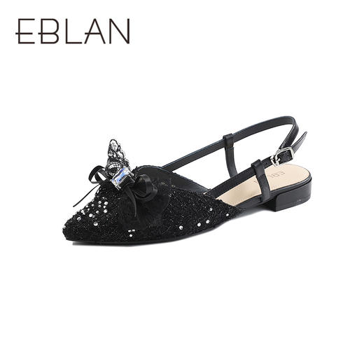 伊伴2026夏季显瘦尖头重工少女装饰低跟穆勒拖B26211512 商品图0