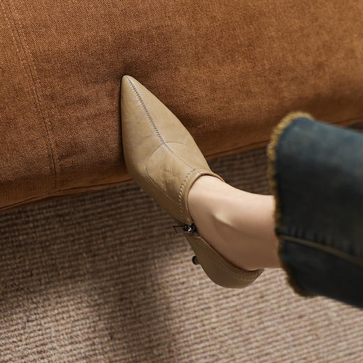 阿么手工女鞋尖头高级时尚上班鞋百搭不累脚简约春季女单鞋8.5CM 商品图2