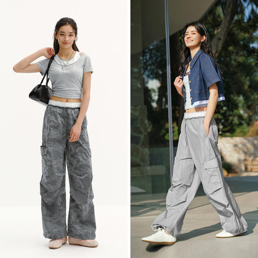 商场同款|森马休闲裤女夏凉感防晒宽松阔腿裤花边2026新款工装裤 商品图4