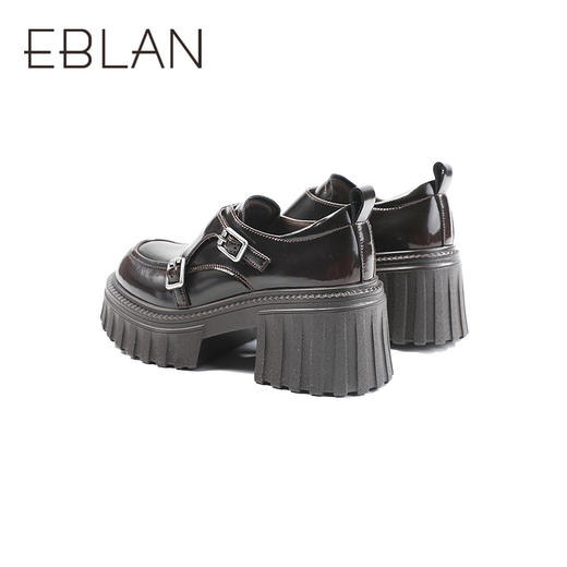 伊伴2026春季复古摩登双扣厚底增高孟克乐福鞋B26125120 商品图3