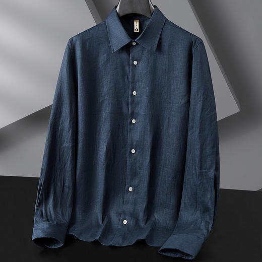【DG】【亚麻】大依优型大码男装春季长袖翻领衬衫亚麻商务休闲百搭上衣T恤 商品图3