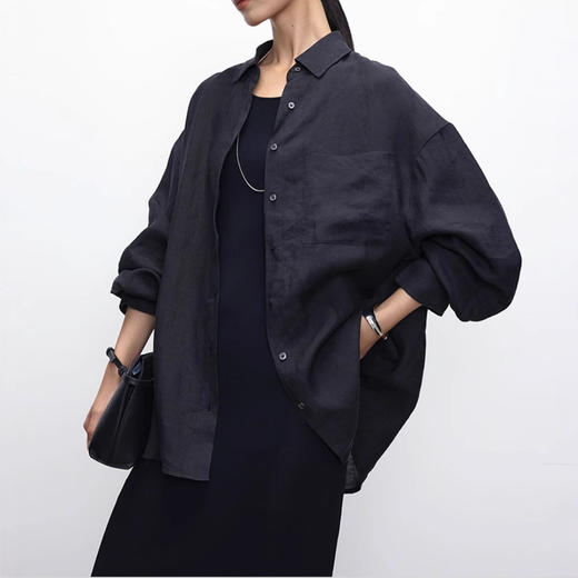 丁摩100%进口亚麻白色女士衬衫松弛高级感宽松长袖衬衣新款上衣ALW3050 商品图1