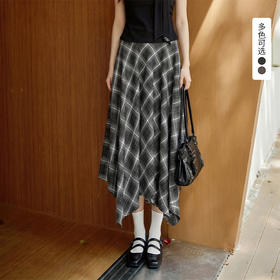 西遇学院风格子半身裙女2026年春季新款气质不规则中长款大摆裙E0060185