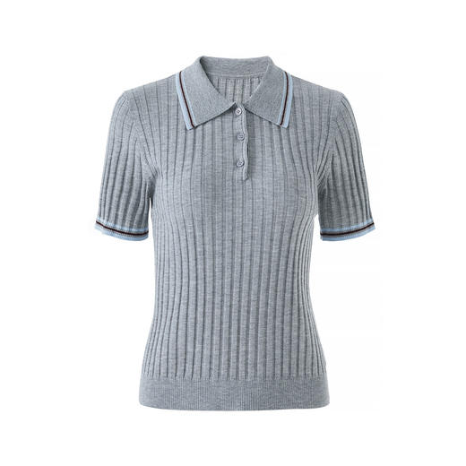 「高货wl」全新升级【铂金会员183/天猫249/差价66】(04717)洛诗琳密织宽条羊毛混纺上衣2026新款经典撞色翻领针织T恤 商品图4