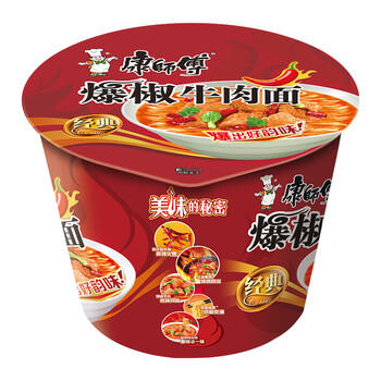 康师傅 方便面 经典爆椒牛肉桶面108g*12 泡面整箱速食 方便食品 /粮油调味 /方便食品 /方便面 商品图5