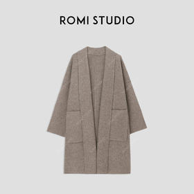 ROMI STUDIO“贵妇老钱”80%羊毛宽松中长款燕麦针织开衫 23AWM1221