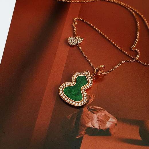 【95新】Qeelin麒麟Wulu系列中号玫瑰金镶钻翡翠葫芦项链 链长约41cm女士060326AK07 商品图3