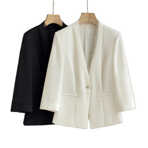 「自」全新升级【铂金会员468/天猫629/差价161】(14217)洛诗琳气质蕾丝花边V领西装2026年春季高级感七分袖外套女 商品图4