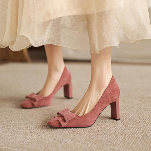 阿么手工女鞋2026春季优雅蝴蝶结浅口单鞋百搭新款气质高跟鞋8CM 商品图2