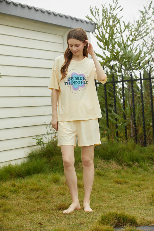 【69元限时秒杀】【秀黛】女圆领花花短袖套装女士夏季睡衣家居服L2551046T【门店同款】【如遇缺货自动退款，介意勿拍】 商品图3