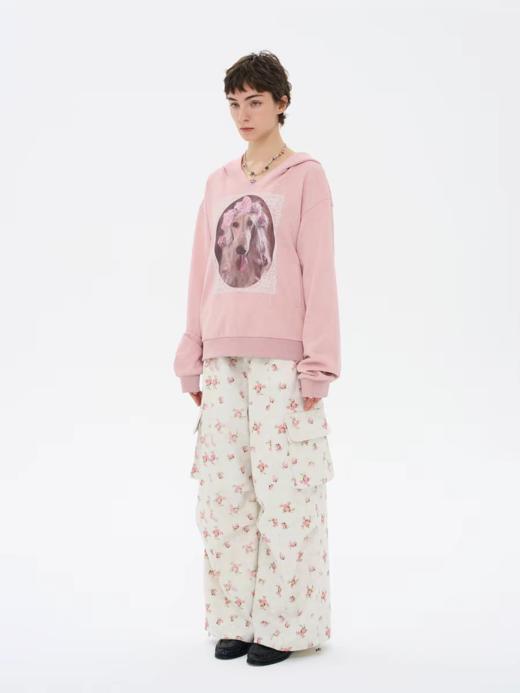 local tag/lt26ssk21/蕾丝小狗画像 印花烫钉做旧卫衣 商品图2