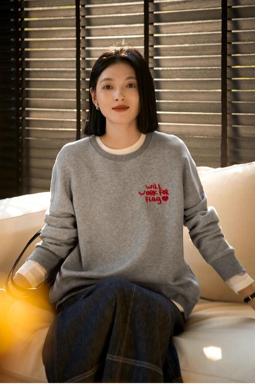 三层空气层透气云感字母刺绣卫衣 商品图6