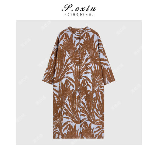 PanYiXiu/潘依绣羊毛人丝立体提花国风盘扣中长款外套 W-63453 商品图1