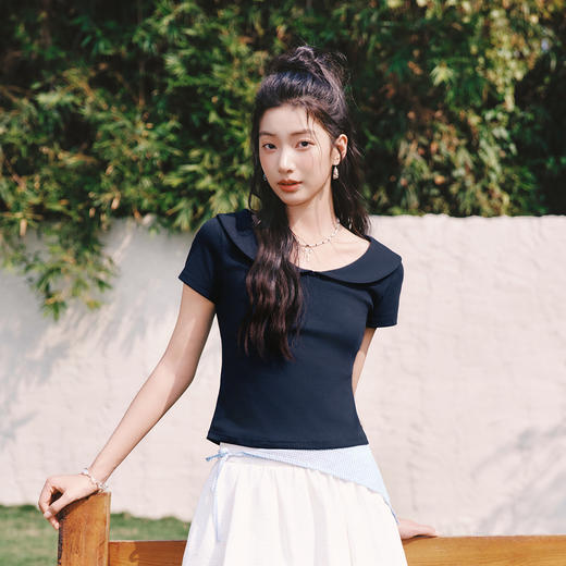 森马POLO衫女夏短款纯色娃娃领短袖正肩修身2026新款温柔气质衣服 商品图2