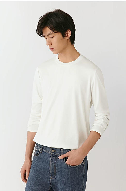 【秒杀价已调 直接拍】​小禾 极简风男女同款 宽松圆领100%精梭丝柔绵 长袖 T恤 商品图3