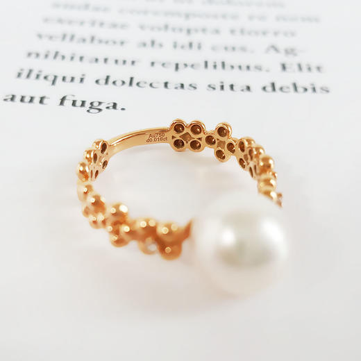 【天然正品】AU750黄金镶钻镶天然近完美约8.5MM粉色晕彩AKOYA 海水珍珠戒指12.5号（皆取最大值）280226NJS66 商品图5