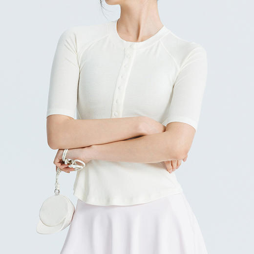 跃牌【周游世界】亨利领半袖T恤修身短款健身运动普拉提上衣TP1031 商品图2