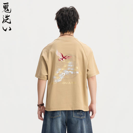 ONIARAI/鬼洗26春夏鬼洗金银常青松老鹰窗花廓形短袖T恤男B840301 商品图2