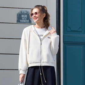 半身缘女装 春季潮流宽松精致刺绣拉链连帽卫衣261113P08040027