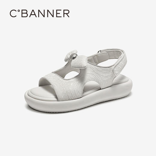 千百度厚底软底休闲凉鞋女2026夏季新款增高度假海边蝴蝶结凉鞋A26381050 商品图1