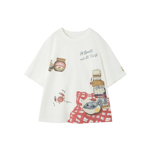 谜底印花T恤短袖2026夏新品趣味红格立体绣花复古活泼女262MT0605 商品图4