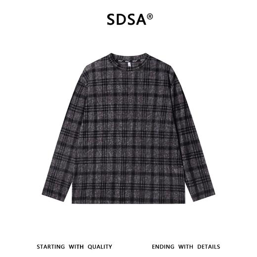 SDSA男装2026新款高贵轻奢简约扎染撞色格纹圆领长袖T恤百搭时尚 商品图0