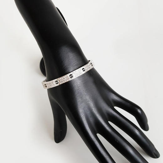 【天然正品】AU750白金时尚简约高定定制款宽版满天星群镶钻石手镯18号（皆取最大值）280226NJS26 商品图6