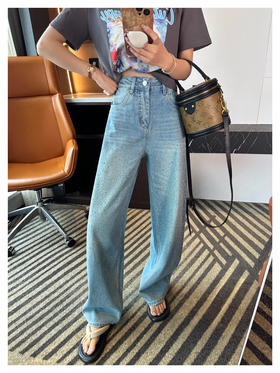 YAW5010烫钻弯刀牛仔裤